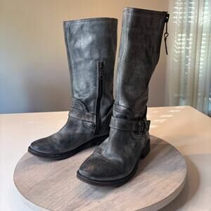 Roan by Bed | Stu Women's Distressed Gray Leather Moto Riding Boots US Size 7